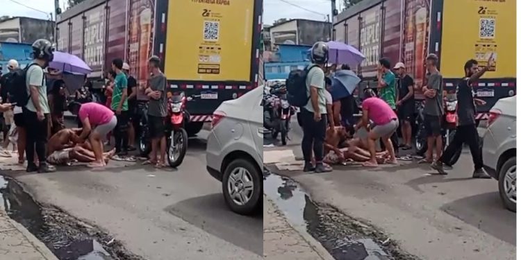 Vídeo: ch0que entre moto e caminhão deixa jovem com hem0rragia em Manaus