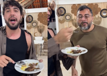 Nattanzinho vive experiência amazônica em Parintins e saboreia tambaqui com o governador