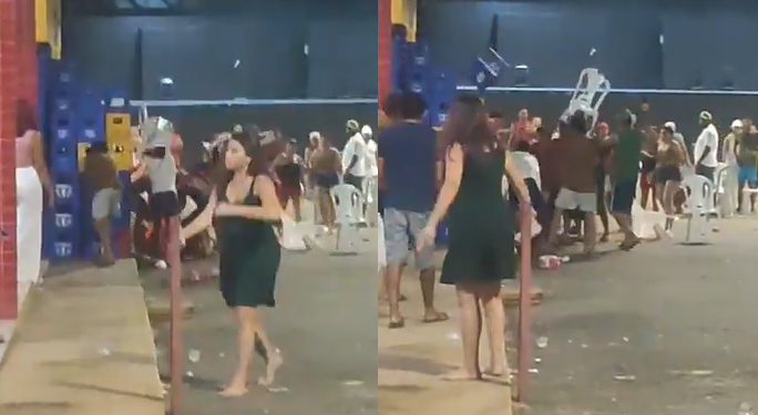 Vídeo: ‘Sapinho’ se desentende na frente de bar e acaba m0íd0 na p0rrada no interior do Amazonas