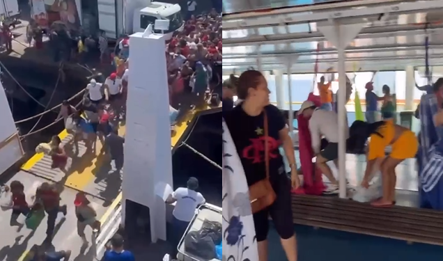 ‘É p0rrada, é discussão’: Brincantes rumo à Parintins correm para atar rede em barco; veja