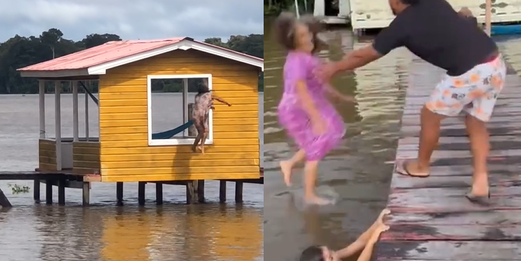 Vídeo: Ribeirinha de 81 anos viraliza dando saltos no rio apesar da idade avançada