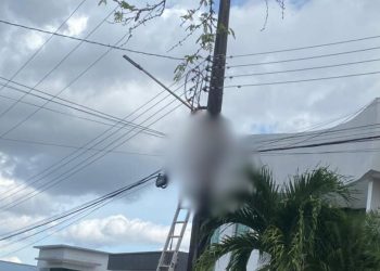 No Condomínio Residencial Tapajós, homem m0rr3 eletrocut4do e fica preso em poste