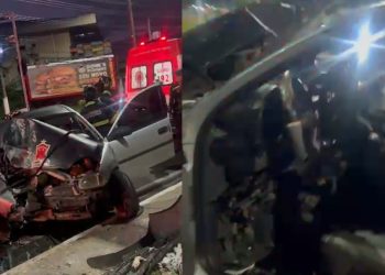 Vídeo: motorista é intubado após derrubar poste com nora e filho no carro em Manaus