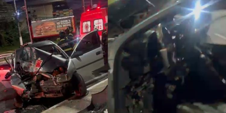 Vídeo: motorista é intubado após derrubar poste com nora e filho no carro em Manaus