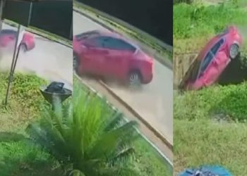 Vídeo: filhos de 11 e 14 anos pegam carro da  mãe batem moto e caem na vala