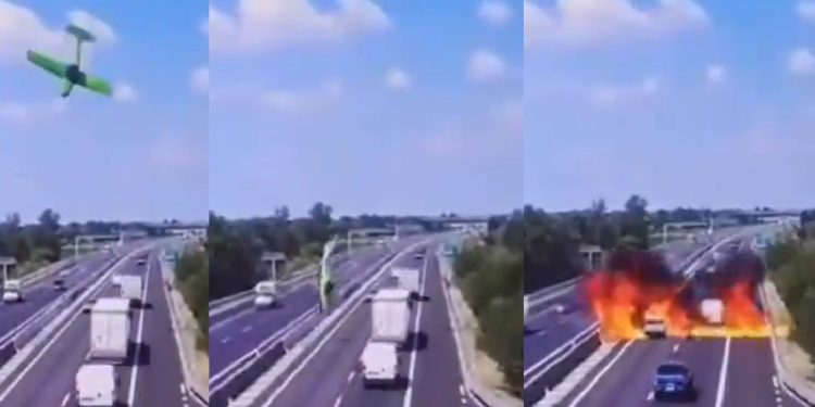Vídeo forte: bombeiros divulgam momento em que avião cai e explode na estrada