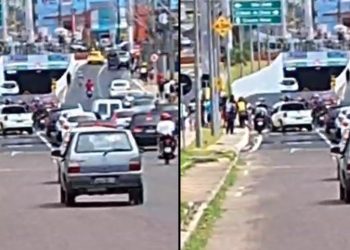 Vídeo: carro atr0pela pedestre no Viaduto Rei Pelé: ‘arremessado no canteiro central’