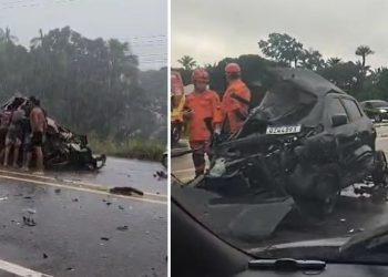 Vídeo: carro fica destruído e população tenta resgatar vítima no Amazonas