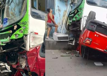 Vídeo f0rte: picape vai parar embaixo de busão após grave acidente em Manaus