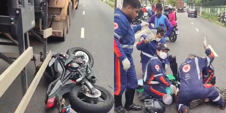 Vídeo mostra tentativa de reanimação em motociclista que c0lidiu com carreta em Manaus; veja