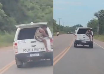 Vídeo: Idosa é flagrada tentando se j0gar de viatura da PM em movimento na AM-070