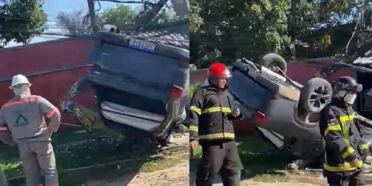 Vídeo: motorista capota, derruba poste e depois foge em Manaus