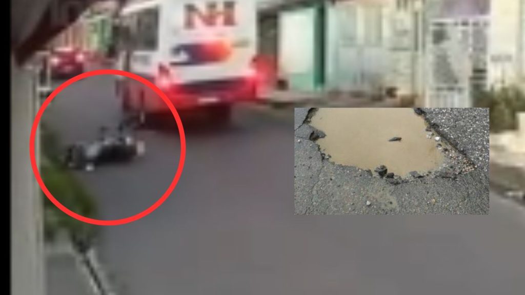 Vídeo: Buraco em rua do Nova Espera provoca acid3nte gr4ve e motociclista pode ter braço amput4d0