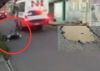 Vídeo: Buraco em rua do Nova Espera provoca acid3nte gr4ve e motociclista pode ter braço amput4d0