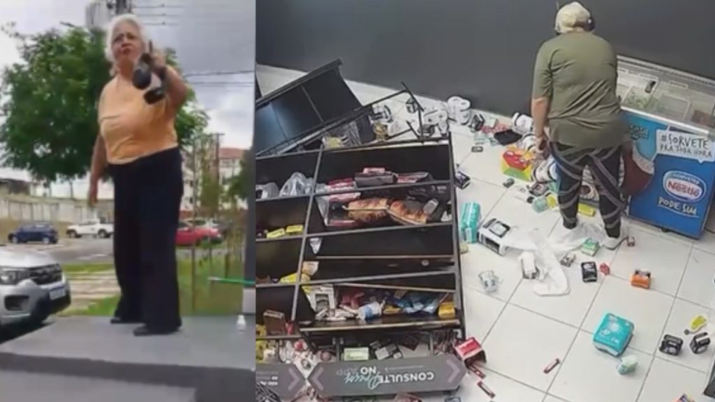Câmera flagra mulher revoltada destruindo loja de conveniência dentro de condomínio em Manaus
