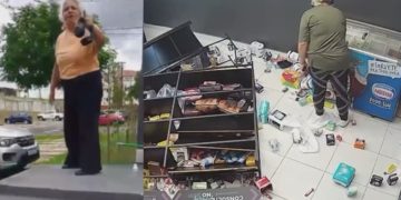 Câmera flagra mulher revoltada destruindo loja de conveniência dentro de condomínio em Manaus