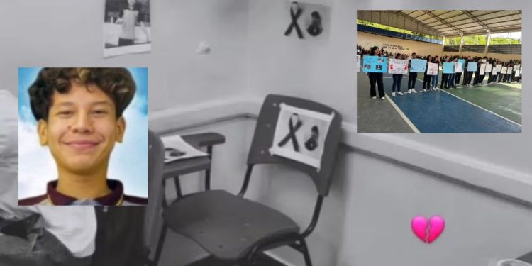 Alunos montam memorial em carteira escolar durante homenagem a garoto esp4ncad0 em Manaus