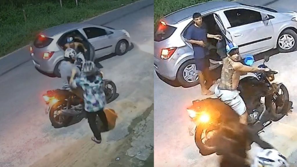 Câmera filma ação de bandidos roub4ndo moto de casal no bairro Flores