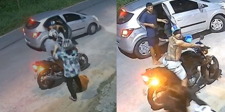 Câmera filma ação de bandidos roub4ndo moto de casal no bairro Flores