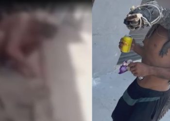 Novo vídeo mostra morador de rua c0rtando jacaré com fac4a em beco de Manaus; veja