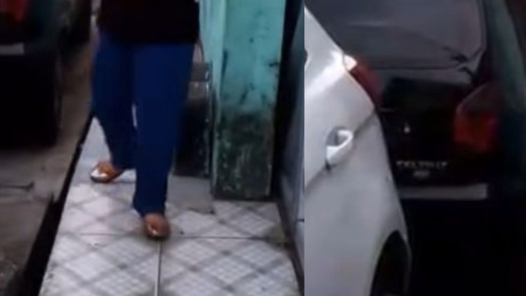 Vídeo: Moradora do Alvorada se irrita com carro na frente da garagem e fura pneu: ‘Eu falei que furei’