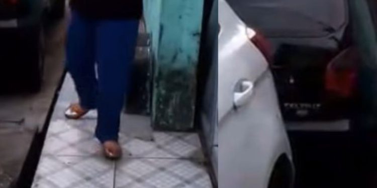 Vídeo: Moradora do Alvorada se irrita com carro na frente da garagem e fura pneu: ‘Eu falei que furei’