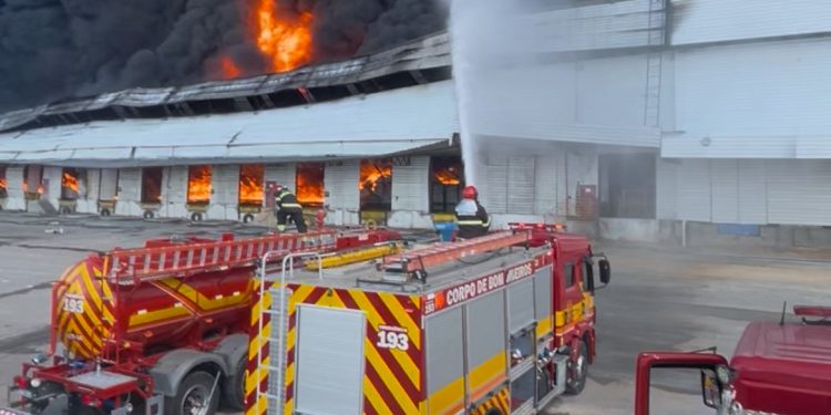 Fumaça tóxica de incêndio preocupa e bombeiros tentam impedir chegada de fogo em mata