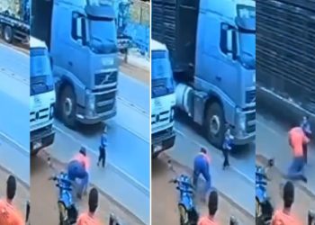 Câmera grava momento em que filho escapa de m0rrer atr0pelado na frente do pai