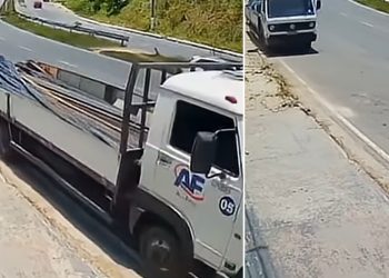 Vídeo: caminhão carregado de ferro desce ladeira de ré e arrasta carros em Manaus