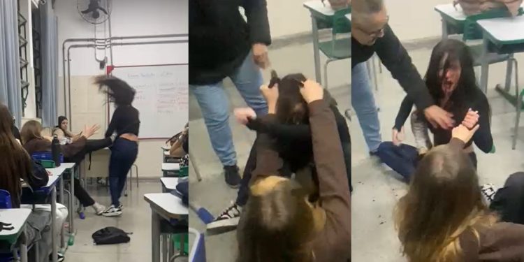 Vídeo: aluna leva tes0urada da colega dentro da sala de aula na Zona Leste