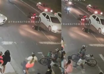 Vídeo: motoqueiro atinge carro parado em Manaus e “voa” por cima do veículo