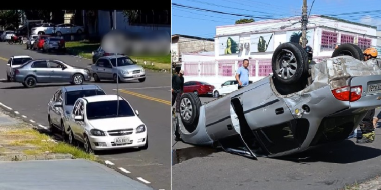 Vídeo: Carros c0lidem em cruzamento e um fica capotado na Cachoeirinha