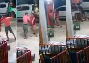 Vídeo: homem tenta c0rtar a esposa com faca mas acaba rendido por outros homens