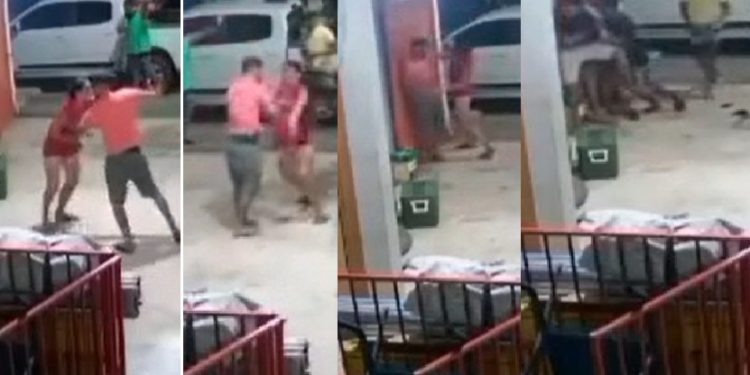 Vídeo: homem tenta c0rtar a esposa com faca mas acaba rendido por outros homens