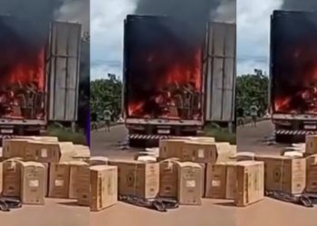 Vídeo mostra caminhão se desfazendo em chamas na BR-319