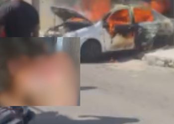 Vídeo: Trabalhador fica ferido após carro em que estava pegar fogo no Santo Antônio