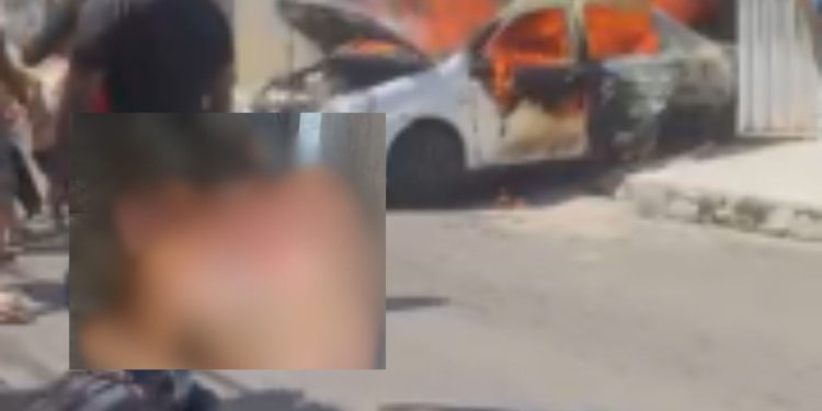 Vídeo: Trabalhador fica ferido após carro em que estava pegar fogo no Santo Antônio