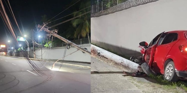 Motorista cochila ao volante e destrói carro em colisã0 na Avenida das Torres