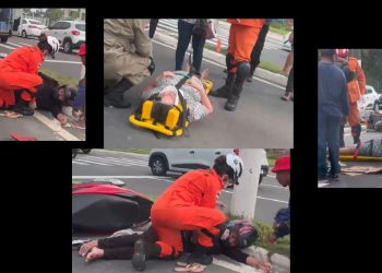 Vídeo: idosa é atr0pelada por motoqueiro e os dois ficam ferid0s no chão em Manaus