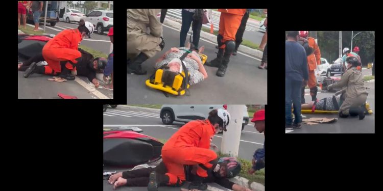 Vídeo: idosa é atr0pelada por motoqueiro e os dois ficam ferid0s no chão em Manaus