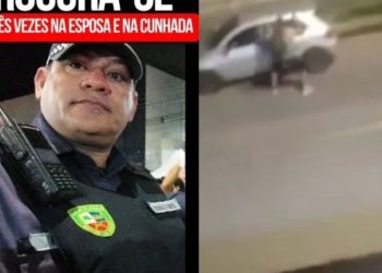 Ao lado do advogado, PM que at1r0u na ex se entrega à polícia em Manaus