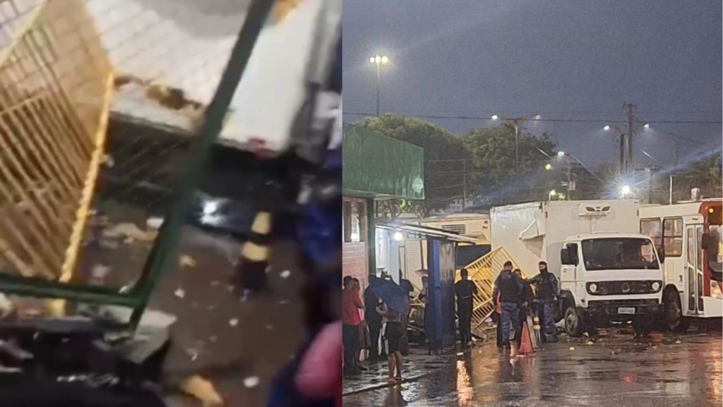 Caminhão colide contra muro do T3 e atinge motos estacionadas; vídeo