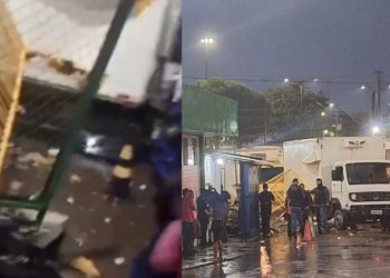 Caminhão colide contra muro do T3 e atinge motos estacionadas; vídeo