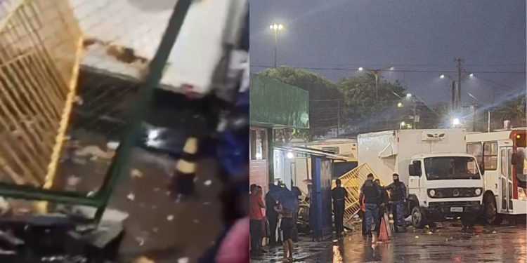 Caminhão colide contra muro do T3 e atinge motos estacionadas; vídeo