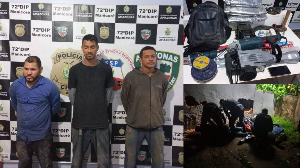 Trio é pres0 em Manicoré enquanto cavava buraco em agência bancária