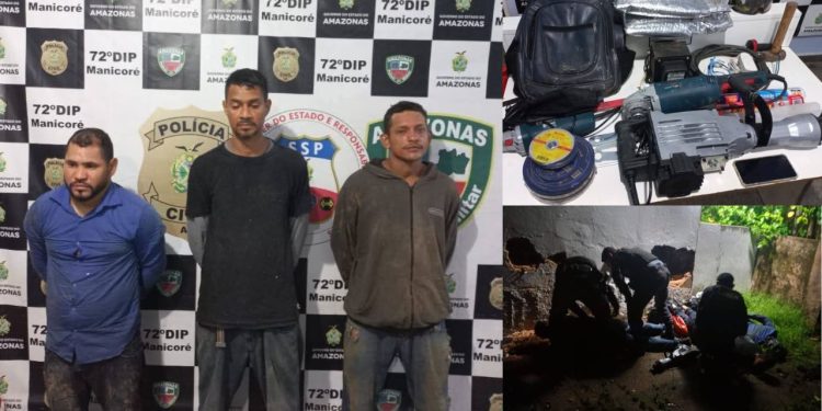 Trio é pres0 em Manicoré enquanto cavava buraco em agência bancária