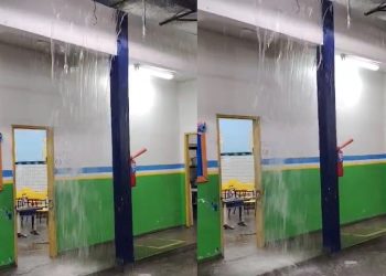Vídeo: escola municipal vira “cachoeira” durante chuva em Manaus