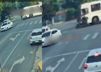 Veja momento em que homens em moto têm as pernas e$mag@das por ônibus em Manaus; vídeo