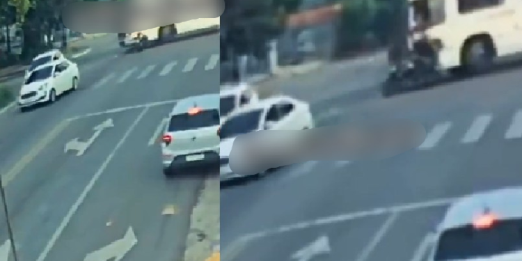 Veja momento em que homens em moto têm as pernas e$mag@das por ônibus em Manaus; vídeo