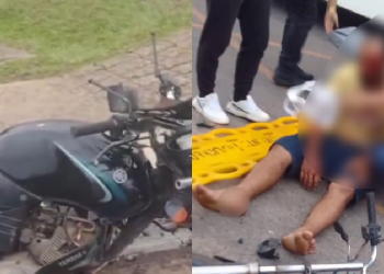 Vídeo: Por causa de buraco, motociclista se arr3b3nta todo em frente a hospital em Manacapuru